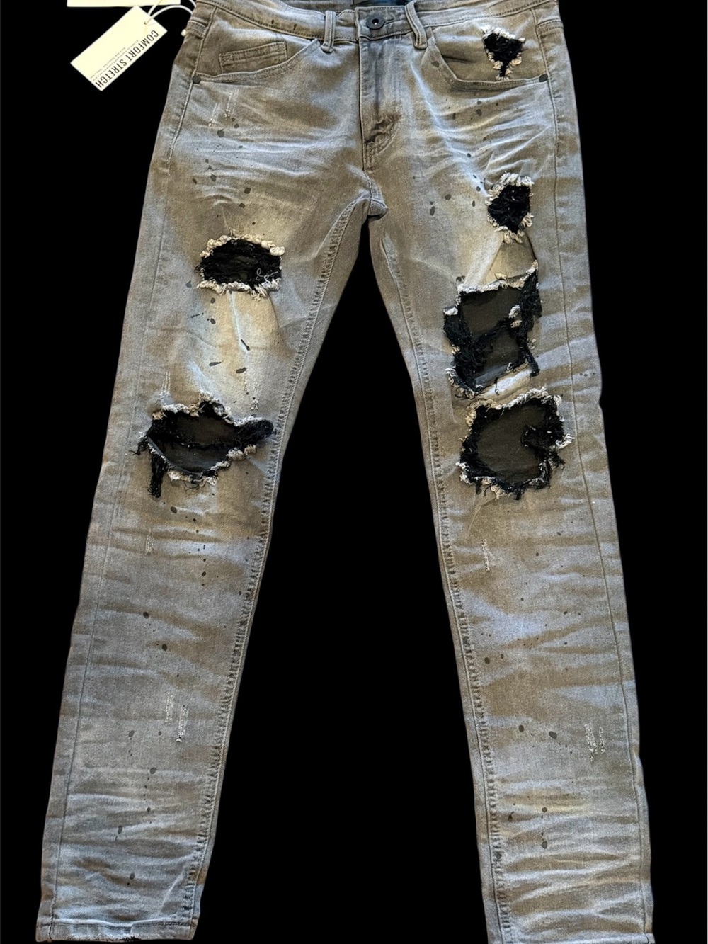 KDNK Grey Distressed Paint Splatter Slim Fit Jeans KND4430 - Men's Size 30 (NWT)